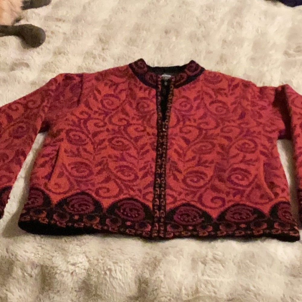 Vintage Icelandic Fair Isle zip sweater coat, fully lined w/pockets lined.